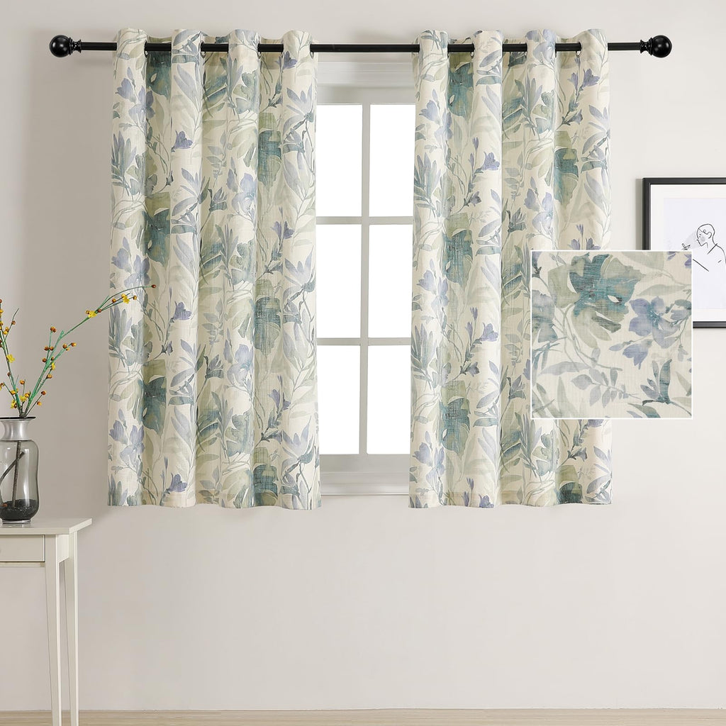 Mysky Home Floral Curtains Linen Style Curtains 63 Inch Length Semi Sheer Curtains Light Filtering Curtains For Living Room Bedr
