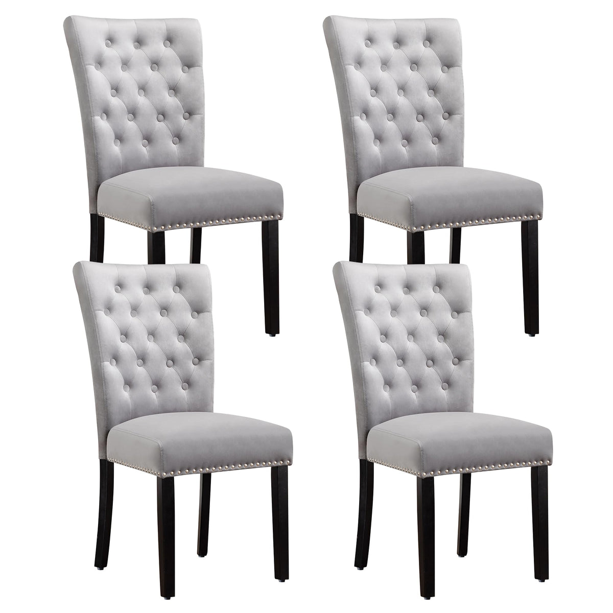 Adochr Velvet Dining Kitchen Chair Set Of 4, Parsons Upholstered Dining Room Chair, Wood Accent Chair With Nailed Trim, Grey