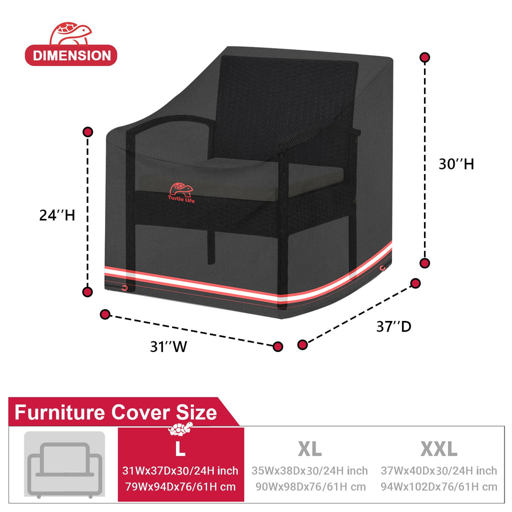 Turtle Life Patio Chair Cover, Heavy Duty Durable Waterproof Outdoor Lawn Armchair Deep Single Sofa Cover, Anti-Fading Cover For Chair, Black, 31' Wx 37' D X 30' H