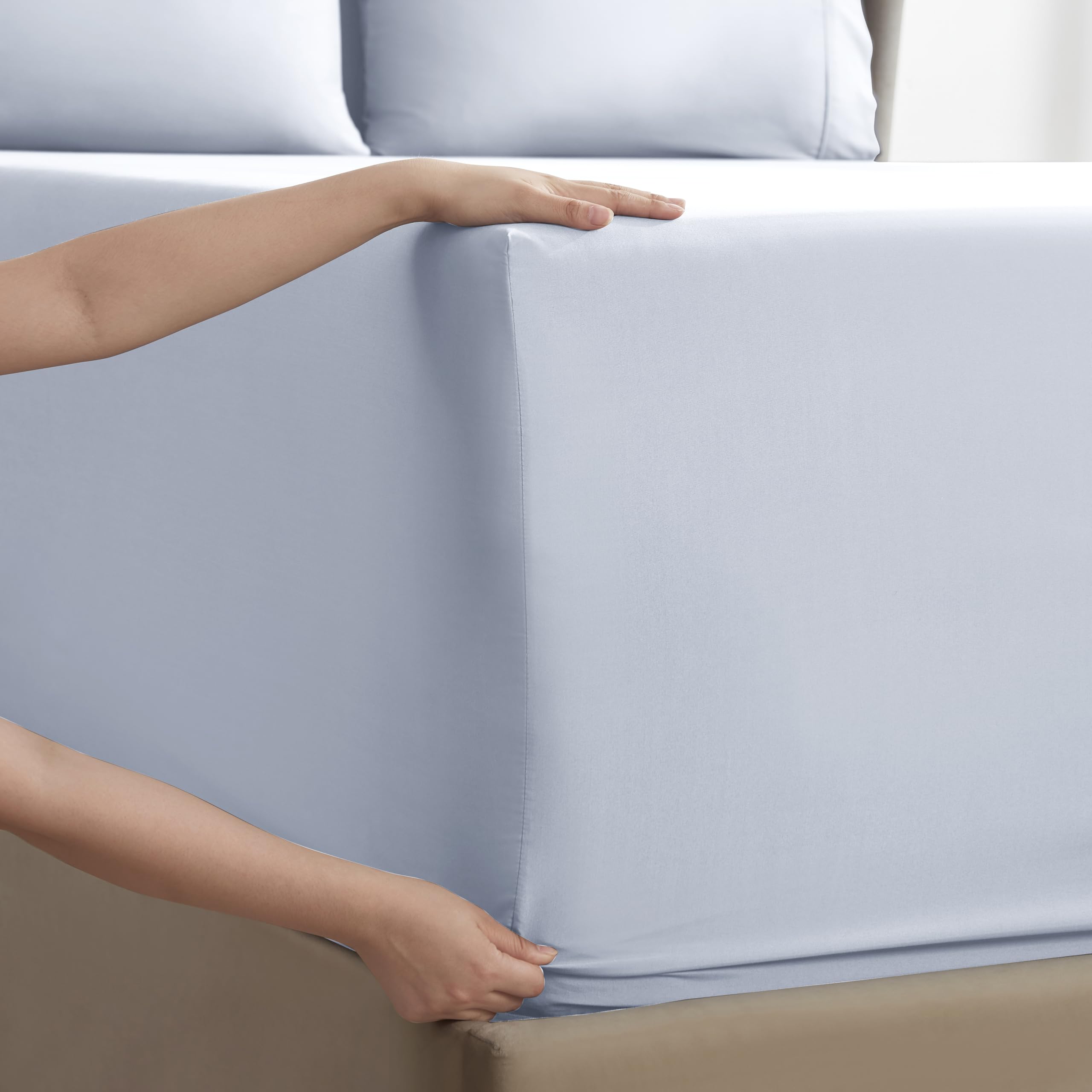 Nestl Extra Deep Pocket Split King Sheet Set - 7 Pc Soft Microfiber Split King Sheet Sets Deep Pocket - Fade Resistant Bedding Sheets & Pillowcases - Split King, Ice Blue