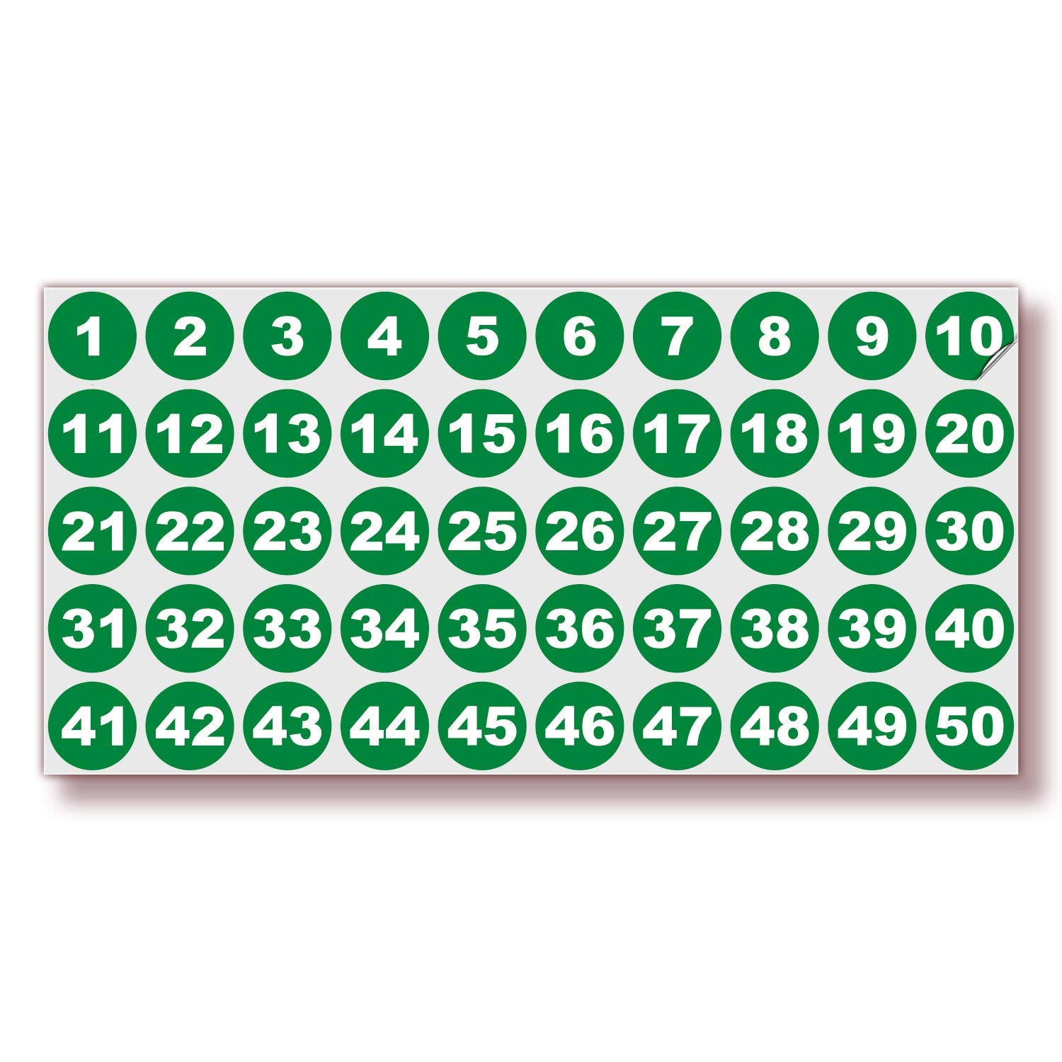 Isyfix Green Consecutive Number Stickers - 1 To 50, 1-Inch, 1 Set - Vinyl Self Adhesive Premium Decal Ideal For Inventory, Stora