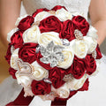 WIFELAI-A Handmade Rhinestone Brooch Wedding Flowers Bridal Bouquets Crystal Bride Holding Bouquet White Ivory Satin Roses with 