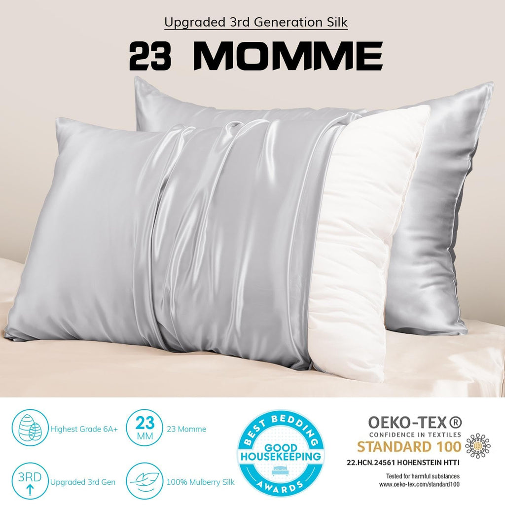 Promeed 23 Momme Kids Silk Pillowcase 2 Pack With Free Laundry Bag, Natural Grade 6A+ Mulberry Silk Travel Toddler Pillow Case S