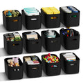 ORGIDOL 12 Pack Black Plastic Storage Bins, Storage Container for Organizing, Storage Boxes with Handle for Shelves, Cute Organi