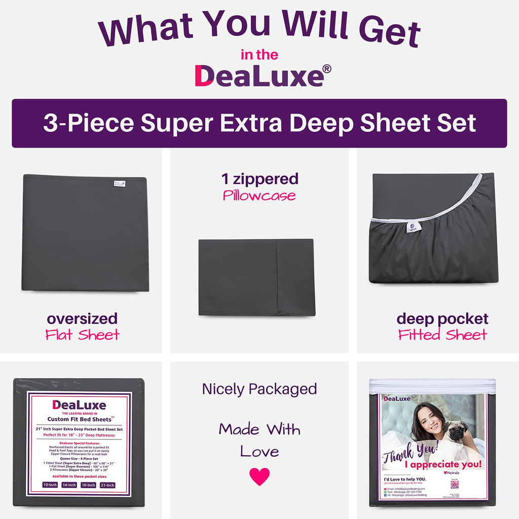 Dealuxe 21'' Sheet Set - Twin 3 Piece Set - Dark Grey