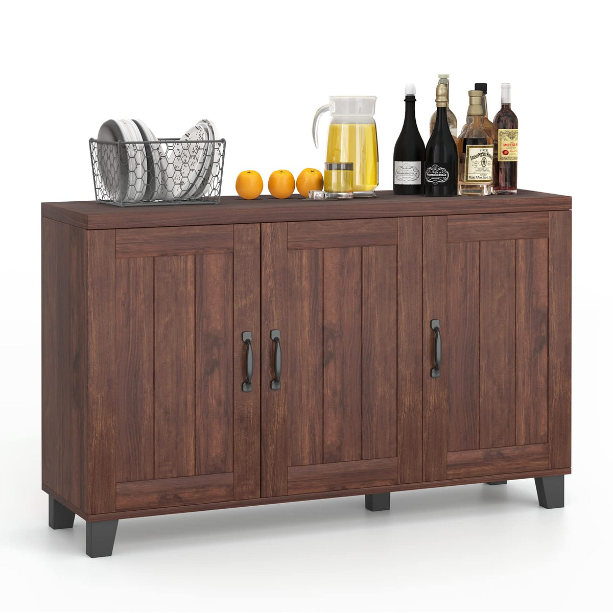 Giantex Buffet Cabinet Kitchen Storage Cupboard - 3 Door Sideboard With Adjustable Shelves, Cable Management Holes, Anti-Tipping Kits, Coffee Bar Console Cabinet For Living Room (Brown)
