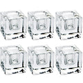 6 PCS Square Glass Taper Candle Holder, Crystal Clear Candlestick for Dining Table, Wedding, Thanksgiving and Christmas.