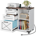 DEVAISE Wood File Cabinet with Charging Station, Mobile Lateral Filing Cabinet with Lock for Home Office, Printer Stand with Ope
