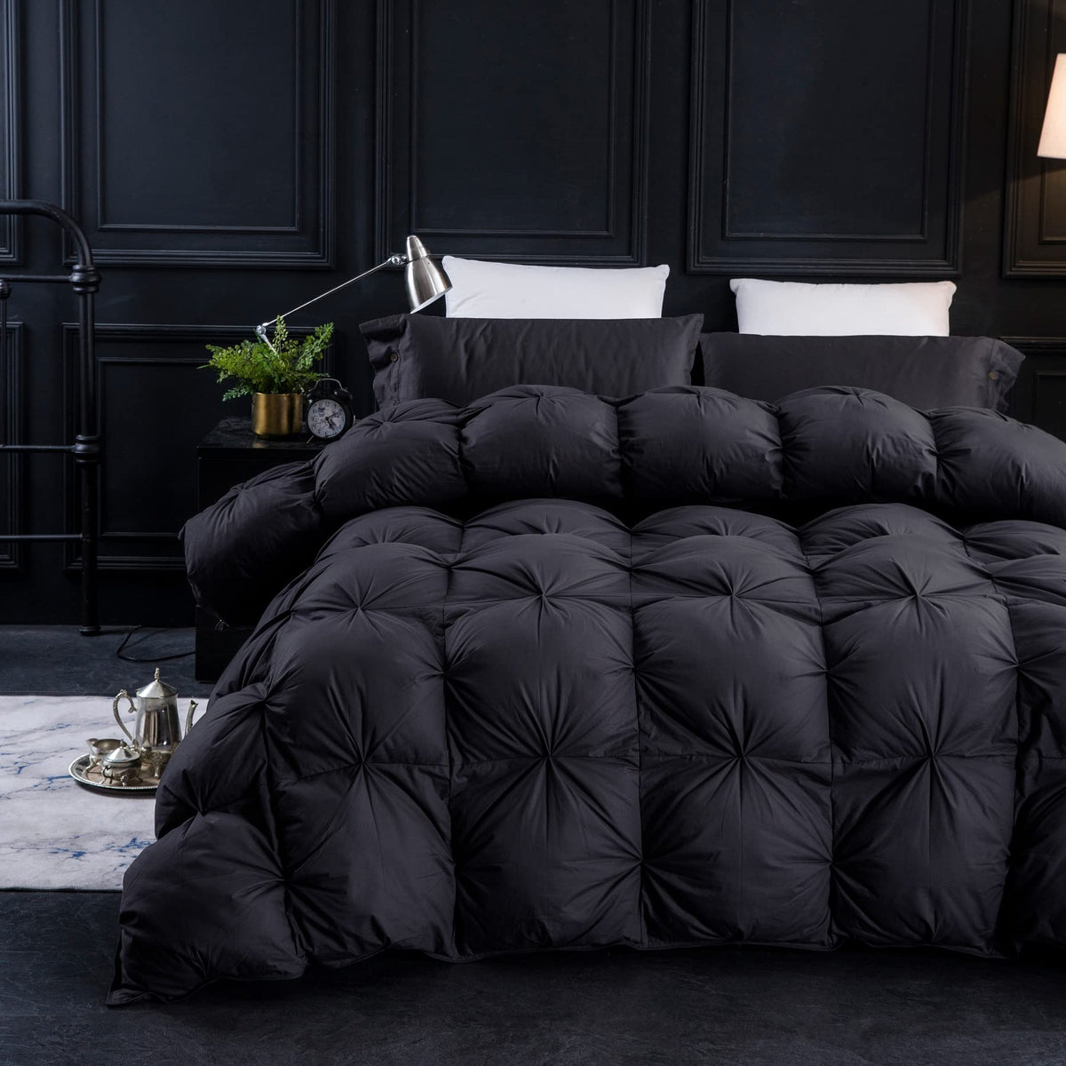 Three Geese Pinch Pleat Goose Feathers Down Comforter Queen Size Duvet Insert,750+ Fill Power,1200Tc 100% Cotton Fabric,Premium