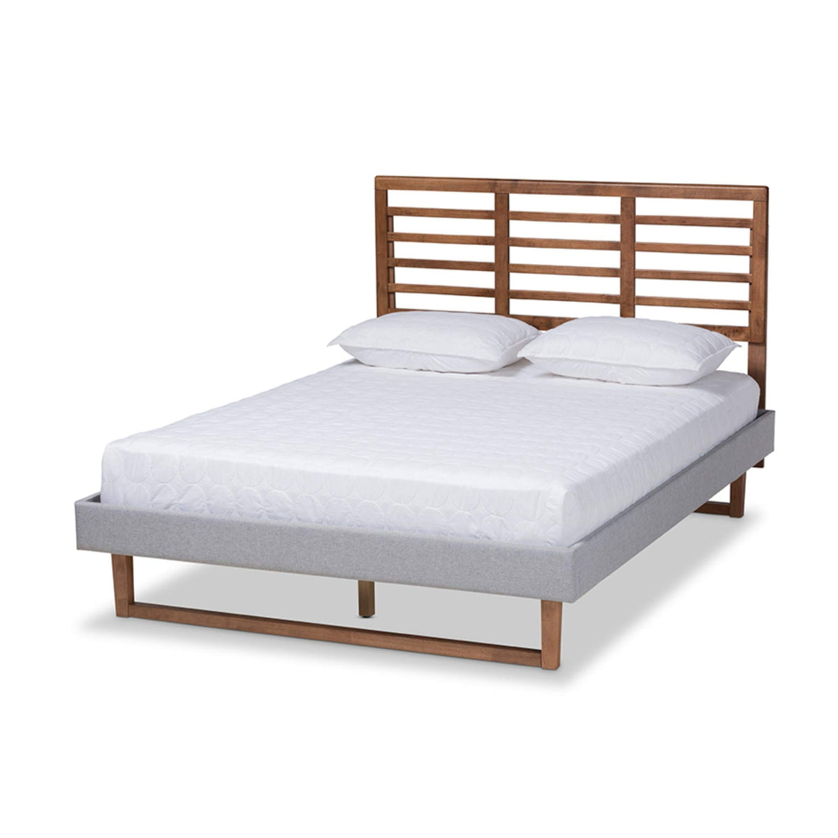 Baxton Studio Luciana Modern and Contemporary Light Grey Fabric Upholstered and Ash Walnut Brown Finished Wood Queen Size Platform Bed