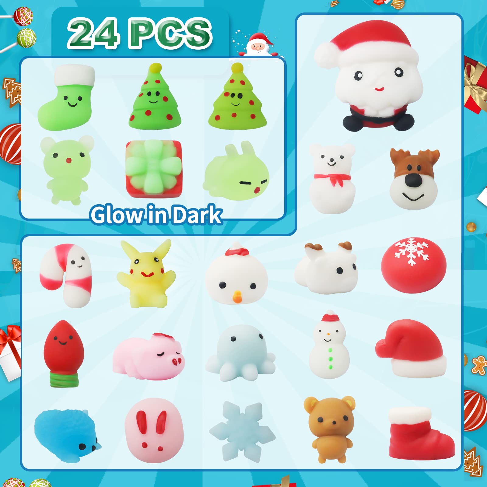 Manaror Advent Calendar 2024 Christmas Countdown 24 Days Luminous Adorable Squishies Non-Toxic Relief Stress Different Surprise