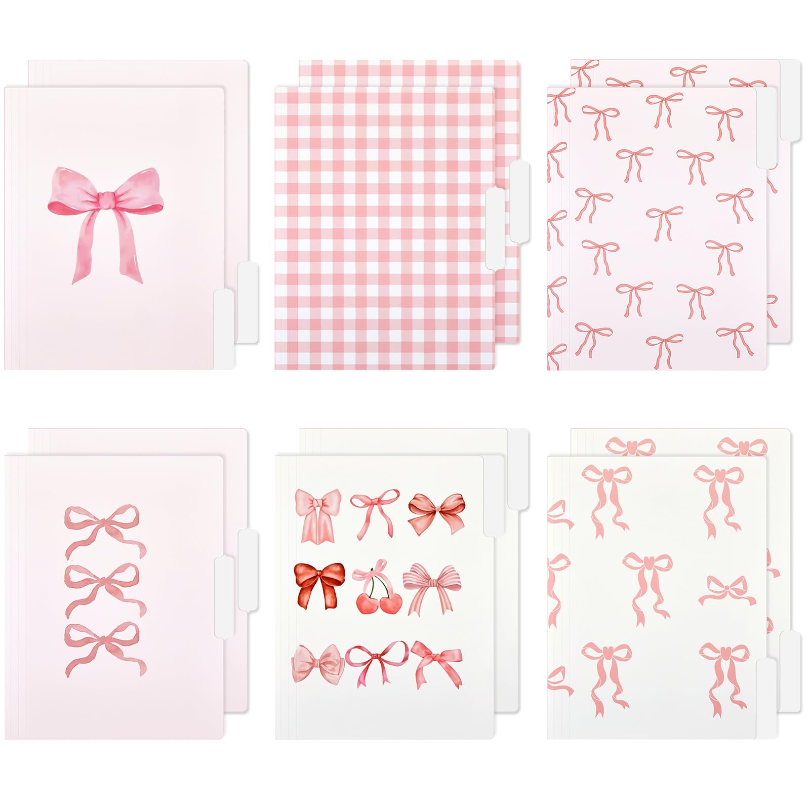 Yaomiao 12 Pcs 8.5 x 11 Inch Pink Bow File Folders Letter Size Bowknot Plaid Decorative File Organizers with 1/3 Cut Tab Cute Pr