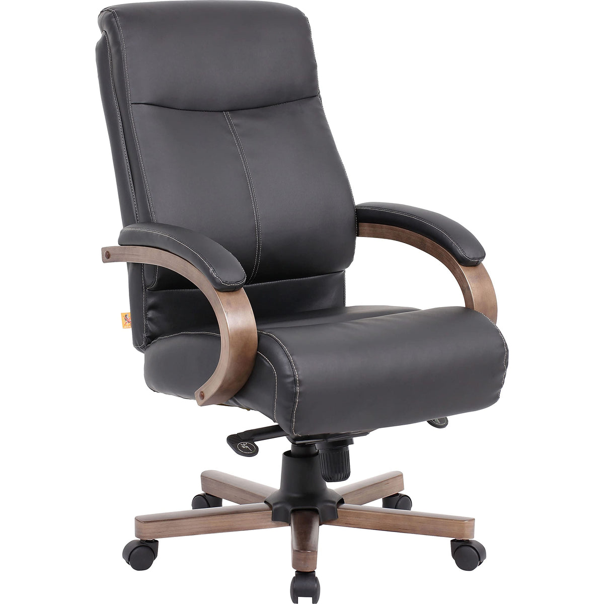 Lorell Wood Base Leather High-Back Executive Chair