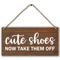 Cute Shoes Now Take Them Off Welcome Printed Wood Plaque Sign Wall Hanging,Rustic Hanging Wall Signs for Home Front Door Porch D
