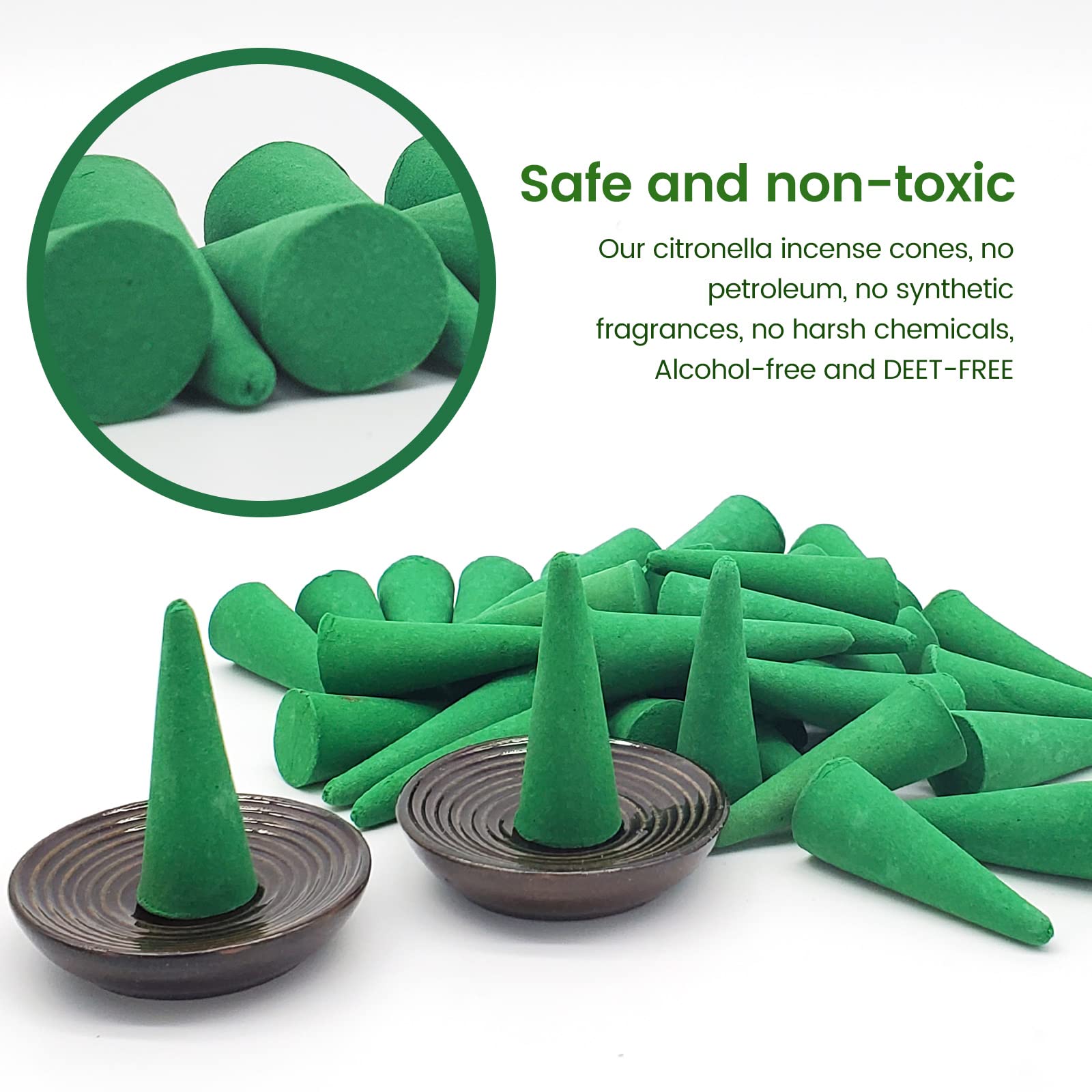 Rrtppt Citronella Incense Cones With 2 Ceramic Dishes | Made With Plant-Based Ingredients | Citronella Oil | Lemongrass Oil | Ro