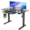 INNOVAR Glass Standing Desk with Drawers, 48  24 Inch Adjustable Stand Up Desk, Quick Install Home Office Computer Desk, Black