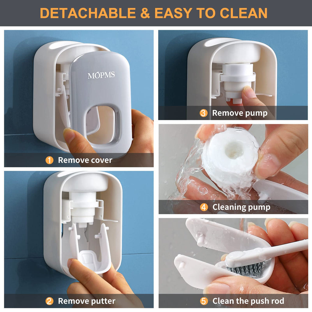 Mopms Toothpaste Dispenser Wall Mounted For Bathroom Automatic Toothpaste Squeezer For Kids And Adult (Grey-1Pcs)