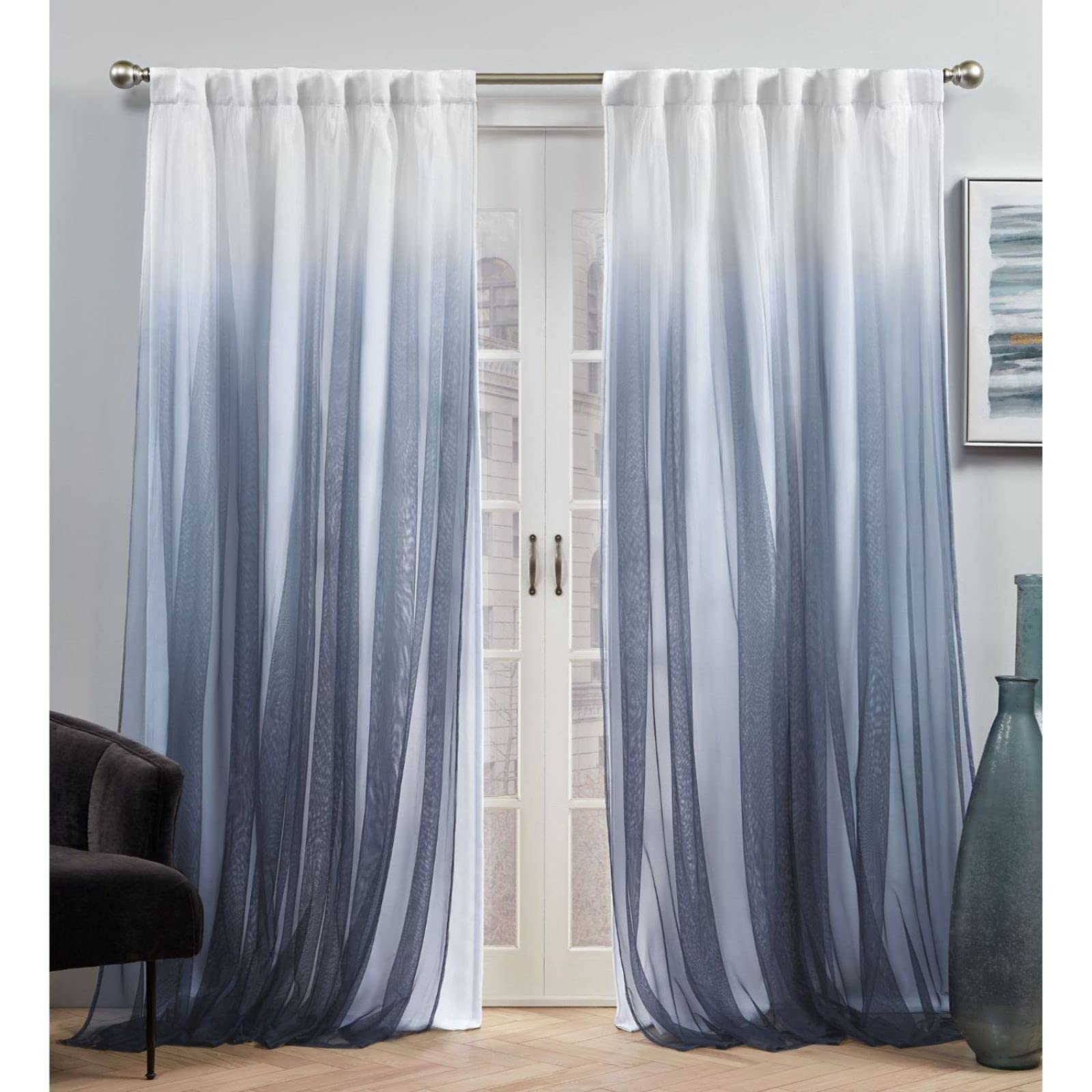 Exclusive Home Crescendo Lined Room Darkening Blackout Hidden Tab Top Curtain Panel Pair, 52''x96'', Indigo, Set of 2