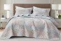 Chezmoi Collection Holly 3-Piece Printed Patchwork Cotton Quilt Set - Flower Floral Candy Stripe Polka Dots - Stone Washed Light