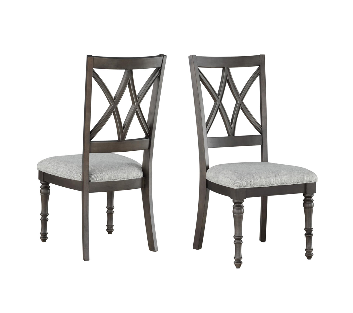 Steve Silver Furniture Linnett Dining Modern Twist, Set of 2 Side Chairs, Upholstered, Traditional Styling, Asian Hardwood Solids, Web Back Chairs, 19.5&quot; L x 23.5&quot; W x 42&quot; H, Grey, Brown