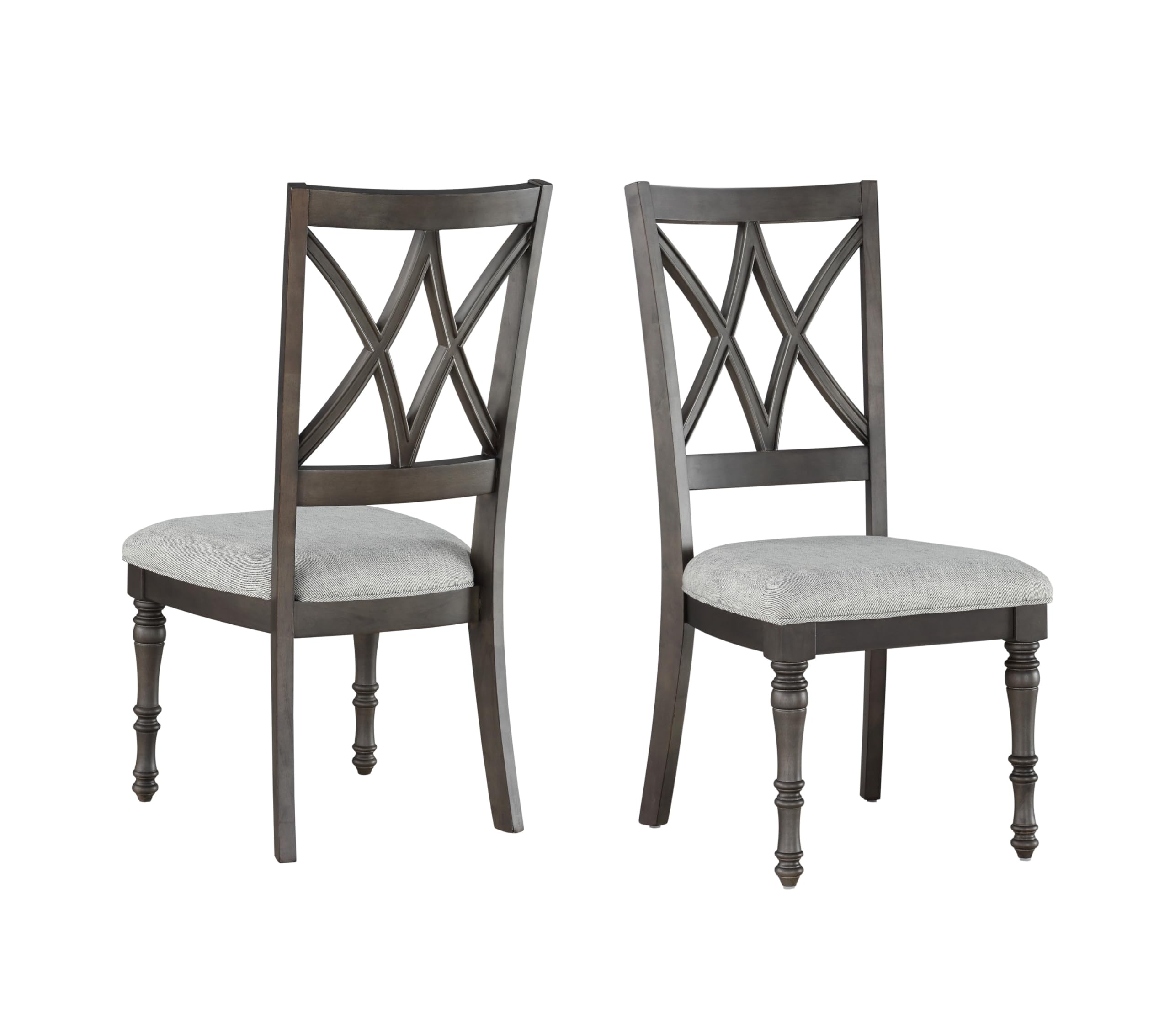 Steve Silver Furniture Linnett Dining Modern Twist, Set of 2 Side Chairs, Upholstered, Traditional Styling, Asian Hardwood Solids, Web Back Chairs, 19.5" L x 23.5" W x 42" H, Grey, Brown