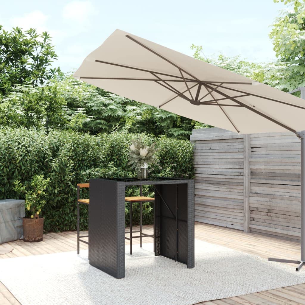 vidaXL Black Bar Table with Glass Top, Weather Resistant Poly Rattan & Sturdy Steel Frame, Easy to Clean Tempered Glass Tabletop - Ideal for Garden, Patio, Pub - 41.3"x31.5"x43.3" Dimensions