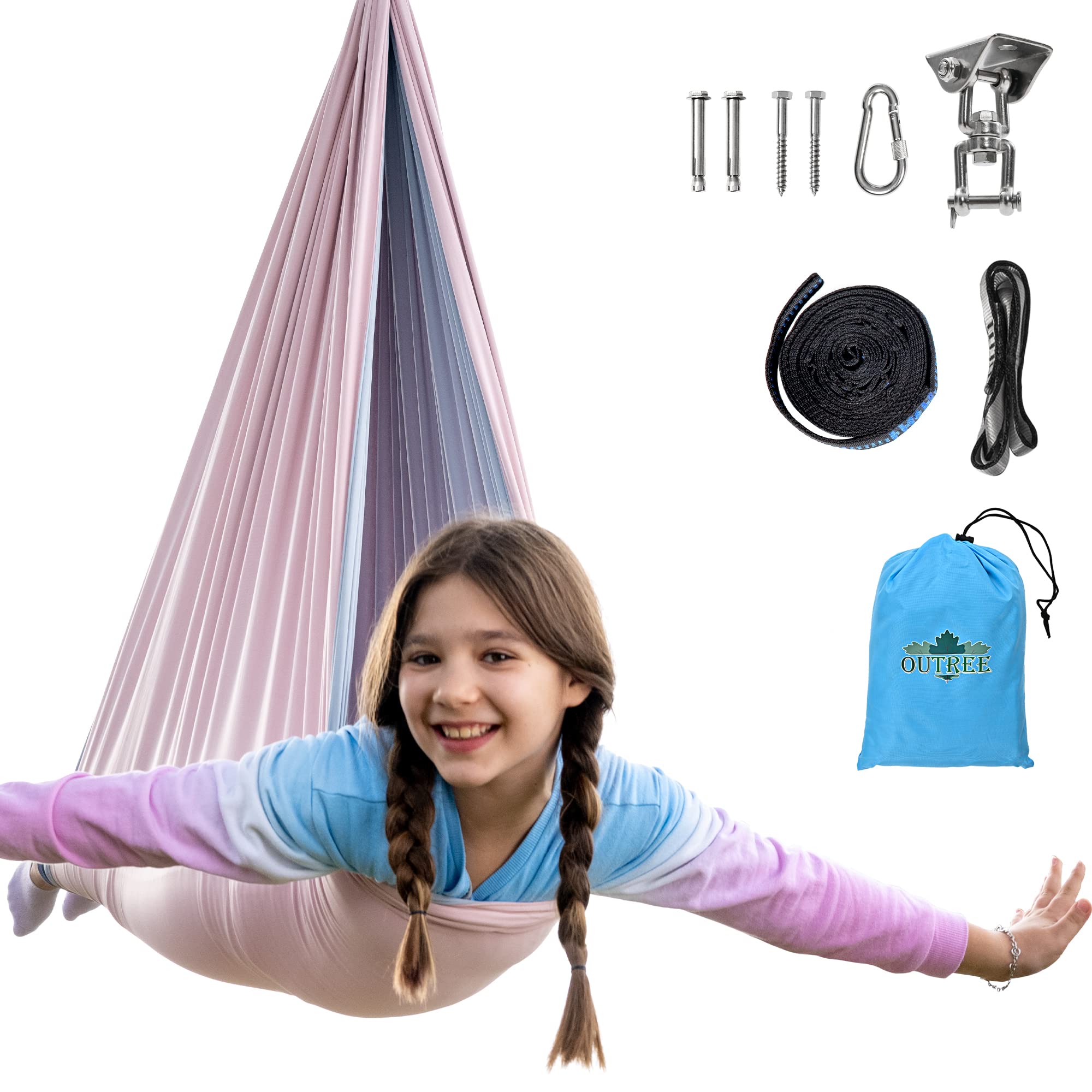 OUTREE Sensory Swing, Double Layer Therapy Swing with 360 Swivel Hanger, Healing & Relaxing Cuddle Sensory Swing for Kids and Ad