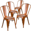 Flash Furniture Blake Commercial Grade 4 Pack Distressed Orange Metal Indoor-Outdoor Stackable Chair