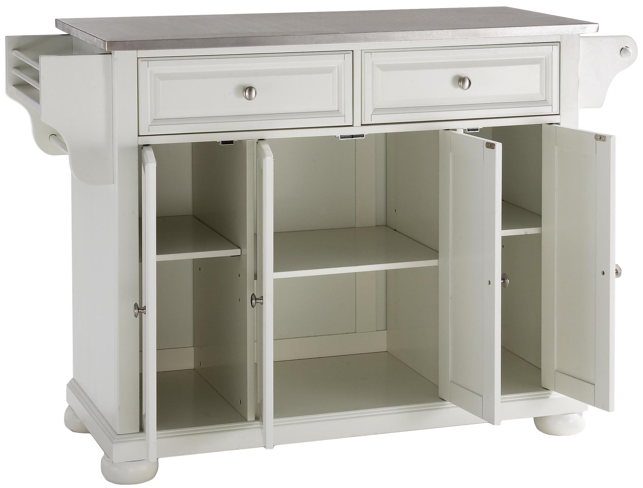 Crosley Furniture Alexandria Stainless Steel Top Rolling Kitchen Island Storage Cart, Spice Rack, White