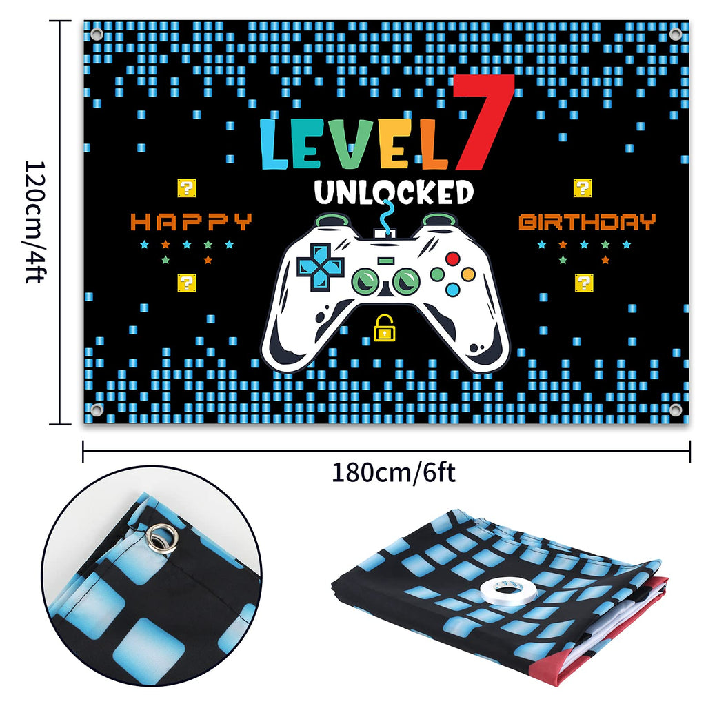 HAMIGAR Level 7 Unlocked Birthday Banner Backdrop Blue 6x4ft