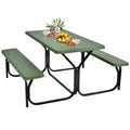 Gymax Picnic Table, Picnic Bench Easy To Assemble W/All Weather Wood Grain Tabletop & Metal Frame, Picnic Tables For Outdoors Camping Backyard Deck Patio Poolside Dining Party