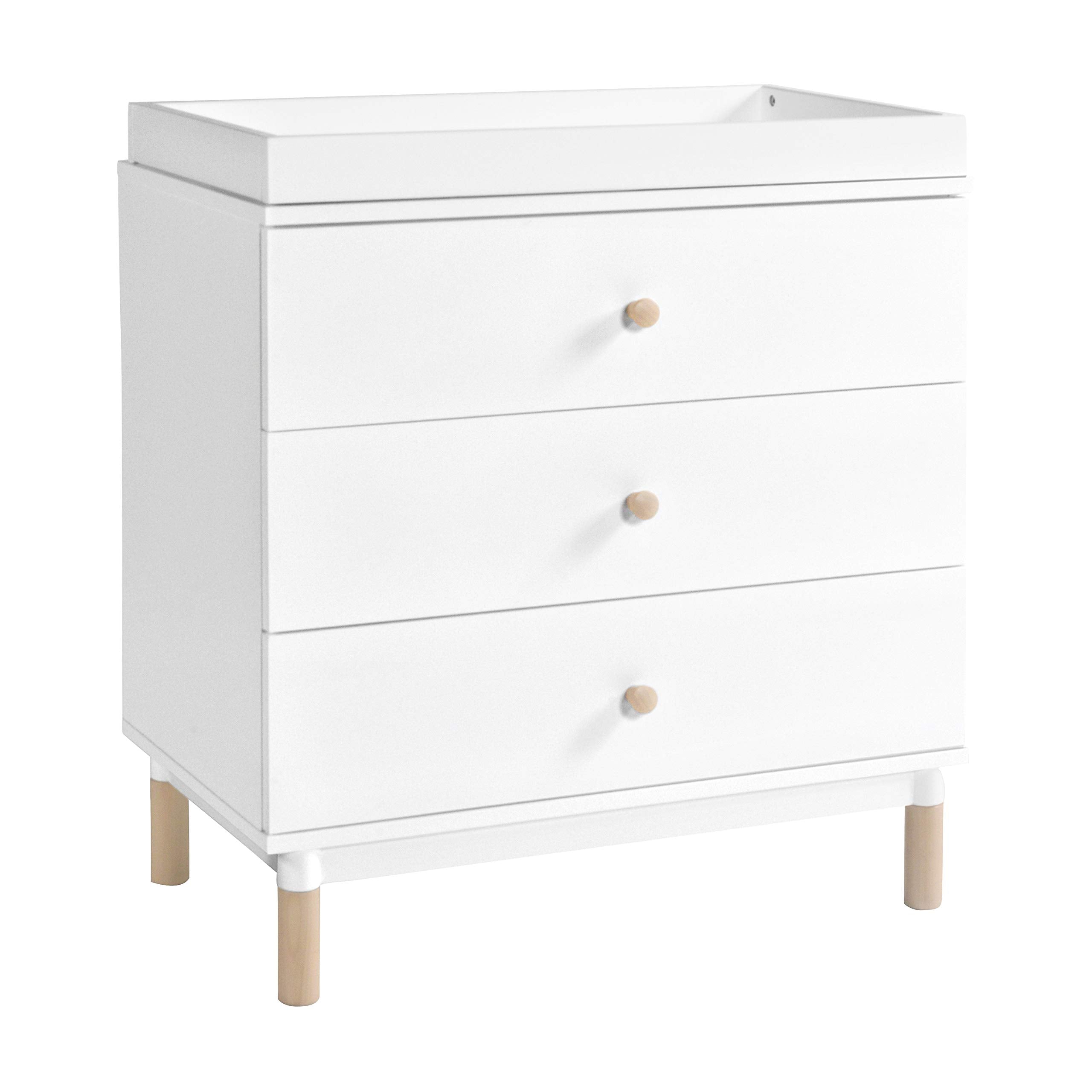 Babyletto Gelato 3-Drawer Changer Dresser with Removable Changing Tray in White and Washed Natural, Greenguard Gold Certified