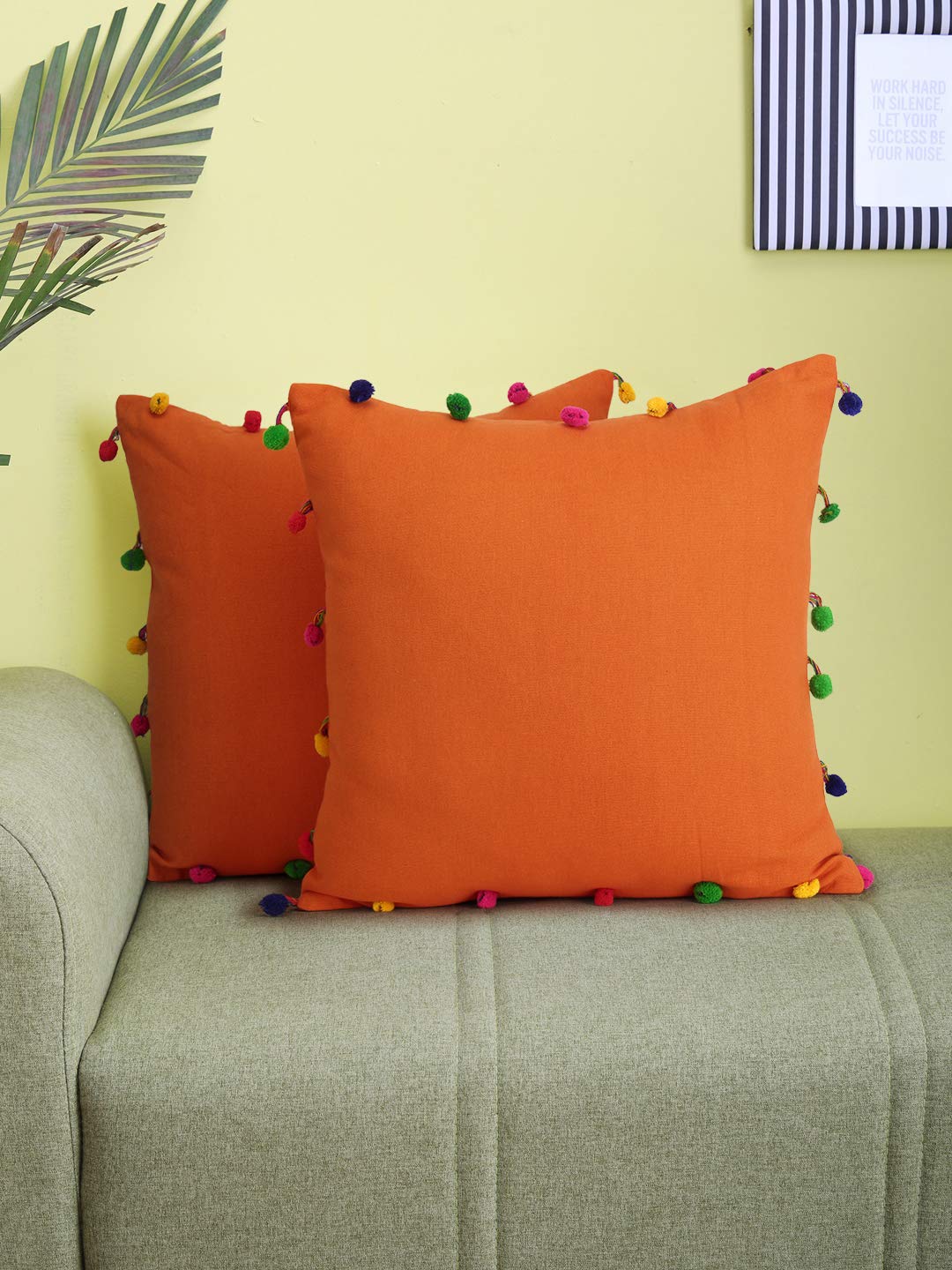 Dekor World Orange Cotton Multi Lace Cushion Cover (Pack Of 2 Pcs) 30X30Cm Small SizeFor Living And Bedroom