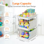 Lifewit Plastic Stackable Storage Baskets, 3 Tier Stacking Bins For Closet Wardrobe, Playroom, Kitchen And Pantry Organization, Large Capacity Multi-Functional Storage Containers Shelves, White