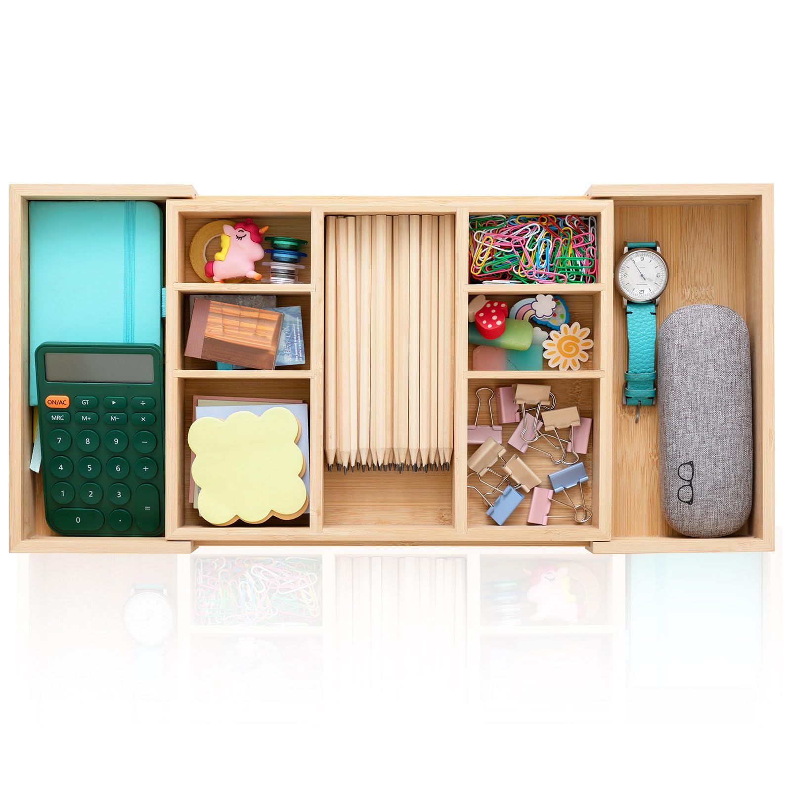 Weysat Sliding Expandable Bamboo Wood Desk Drawer Organizer With 9 Compartments 12X9 Expandable To 20X9 Office Desk Organize