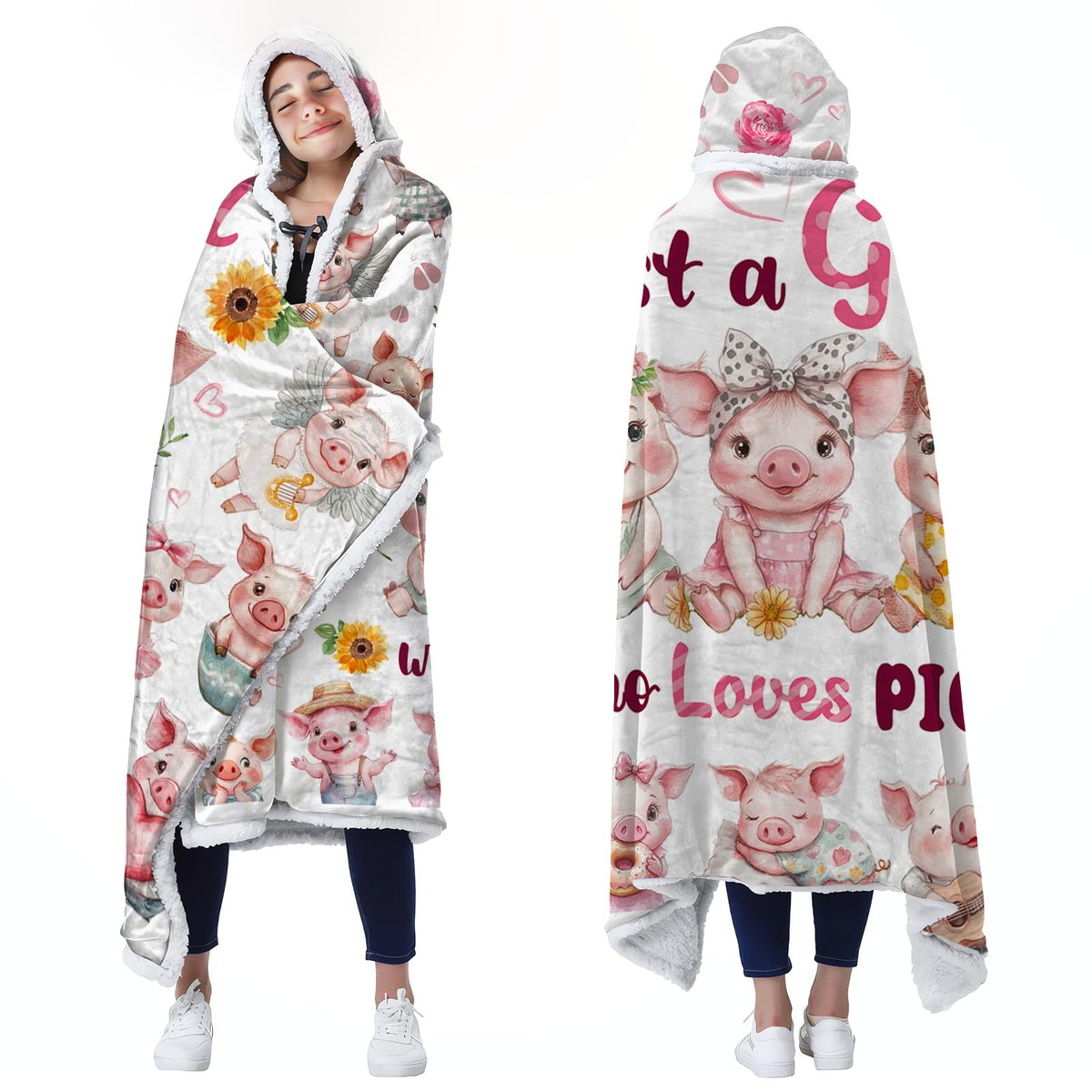 Christmas Hooded Pig Wearable Blanket For Women/Girls - Christmas Pig Gifts, Pig Stuff For Pig Lovers, Pig Decor, Pigs In A Blan