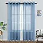 Mrs.Naturall Dusty Blue Curtains 84 Inch Length For Living Room 2 Panels Set Grommet Window Sheer Curtain Panels For Bedroom 52