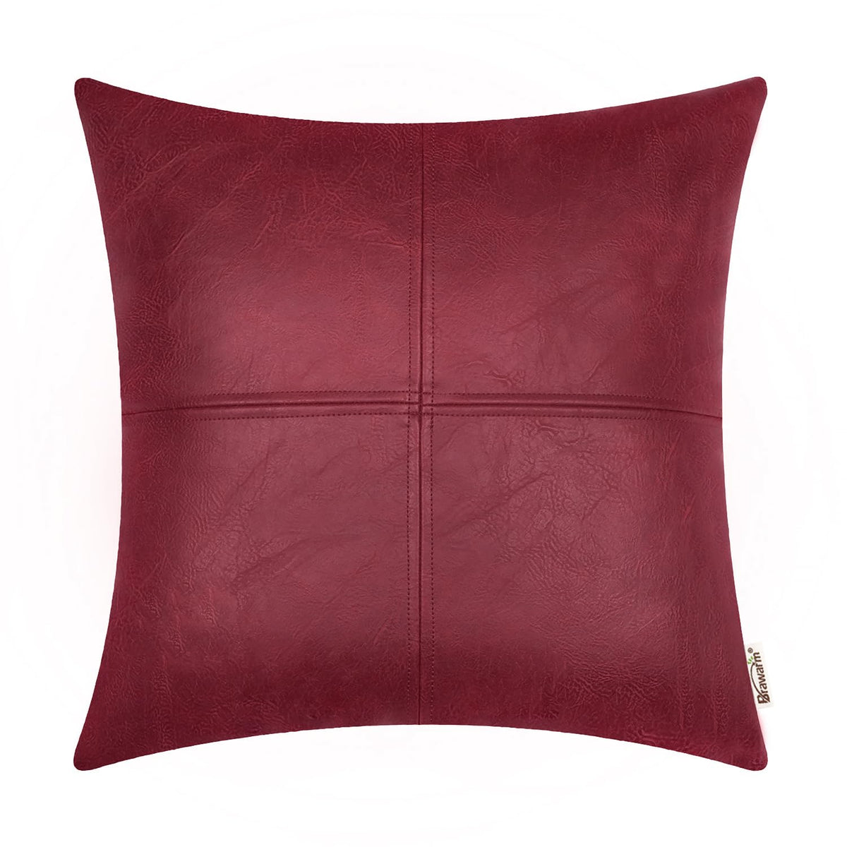 Brawarm Faux Leather Throw Pillow Covers 22 X 22 Inches, Burgundy Leather Pillow Cover, Hand Stitched Leather Decorative Pillow