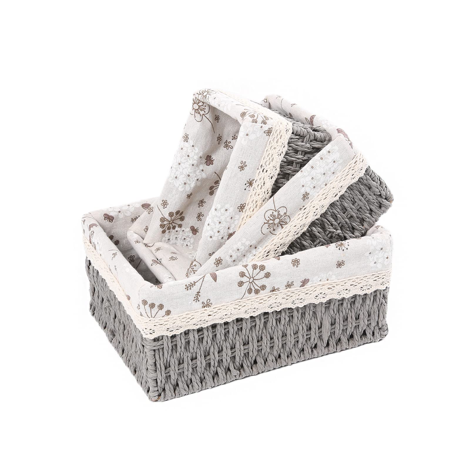 YRMT Macrame Storage Baskets Set of 3 Boho Decor Baskets for Organizing Decorative Paper Rope Woven Storage Basket with Liner Re
