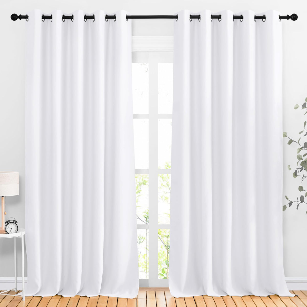 Nicetown White Room Darkening Bedroom Curtains, Grommet 50% Blackout Thermal Insulated Window Treatment Room Divider Drapes For