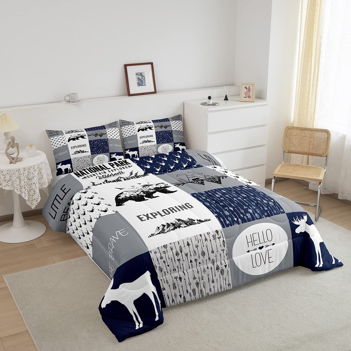 Bear Deer Comforter Set Hunting Camping Bedding Set For Kids Boys Girls Deer Antler Comforter Rustic Cabin Plaid Duvet Set 1 Com