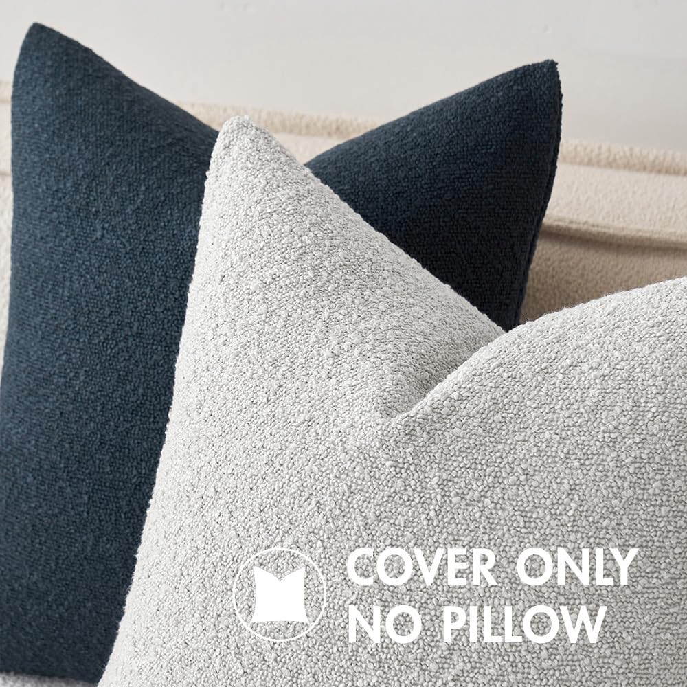 Miulee 18X18 Inch Decorative Pillow Covers For Couch Bed Set Of 2 Textured Boucle Neutral Throw Pillows Light Grey Accent Solid Cushion Pillowcase Cozy Soft Chair Sofa Livingroom Home Decor