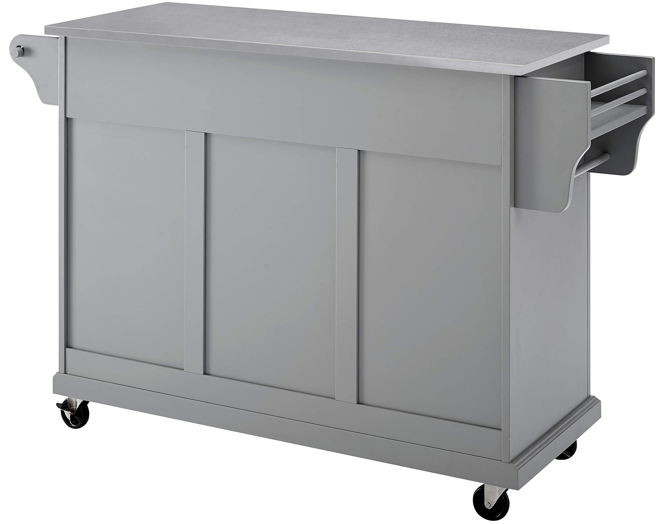 Crosley Furniture Full Size Stainless Steel Rolling Kitchen Island Storage Cart, Microwave Stand, Spice Rack, Gray