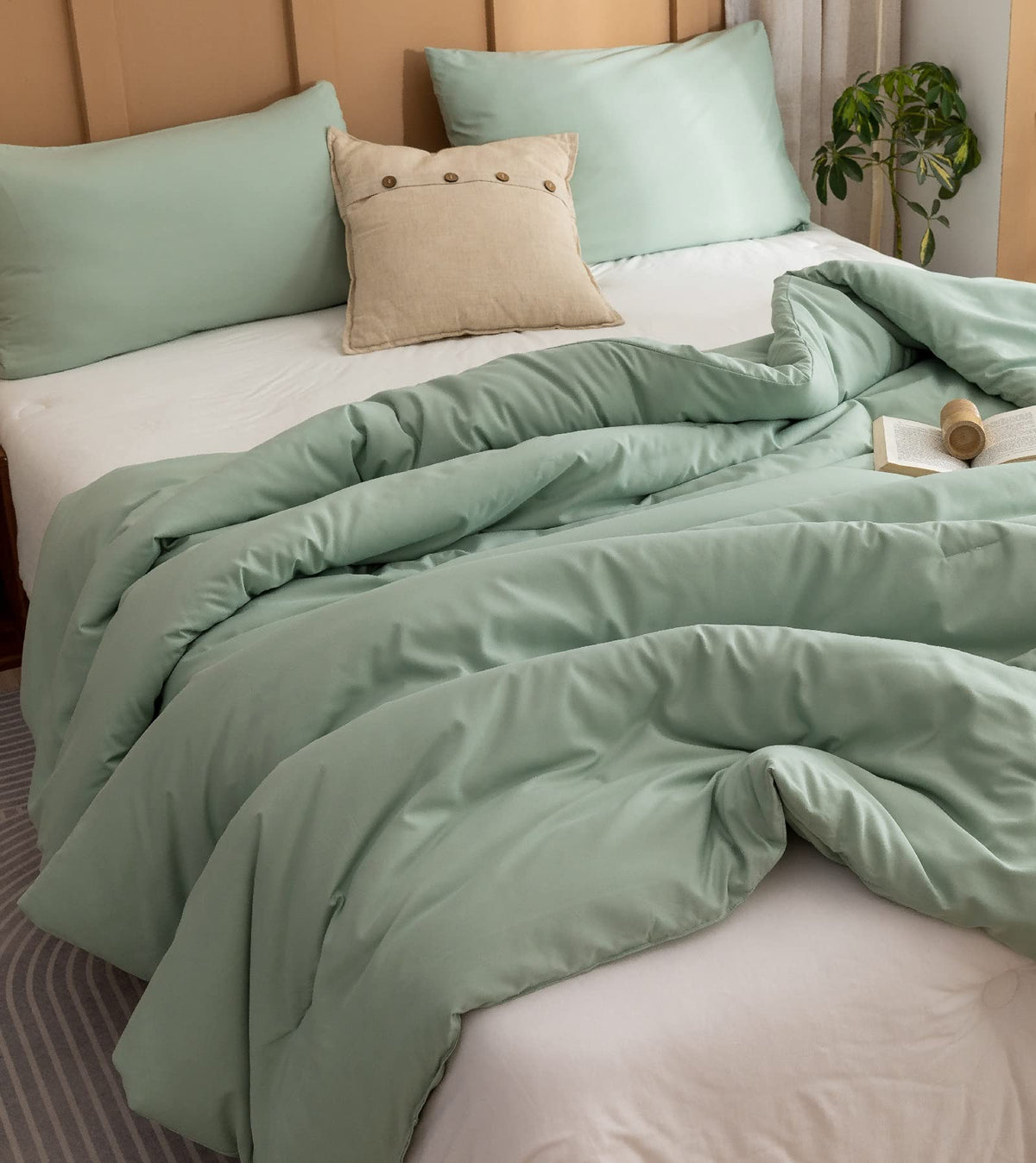 Rosgonia Sage Green Comforter Set Queen- 3Pcs (1 Comforter & 2 Pillowcases) Sage Aesthetic Queen Comforter Set For Women And Men