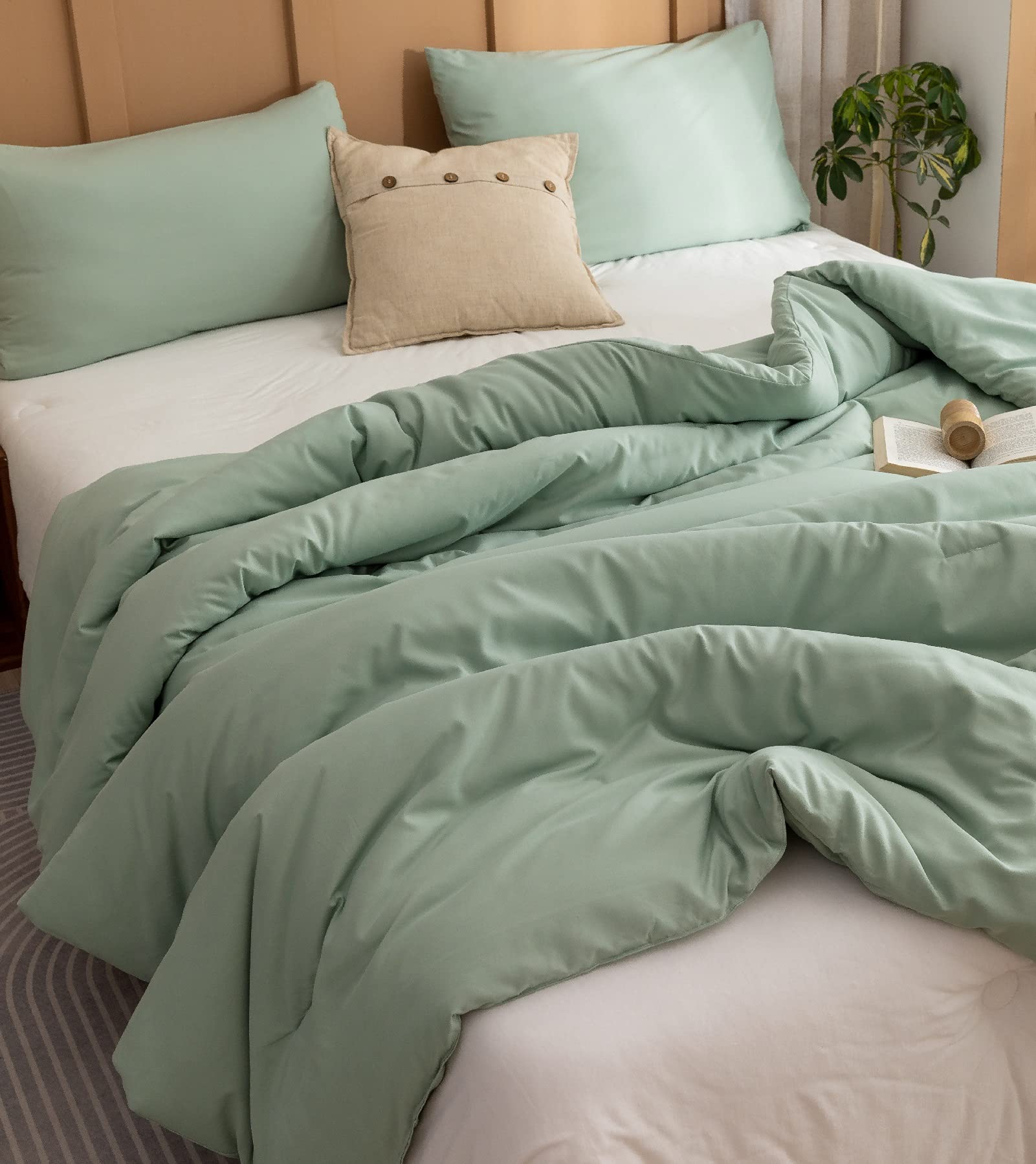 Rosgonia Sage Green Comforter Set Queen- 3Pcs (1 Comforter & 2 Pillowcases) Sage Aesthetic Queen Comforter Set For Women And Men