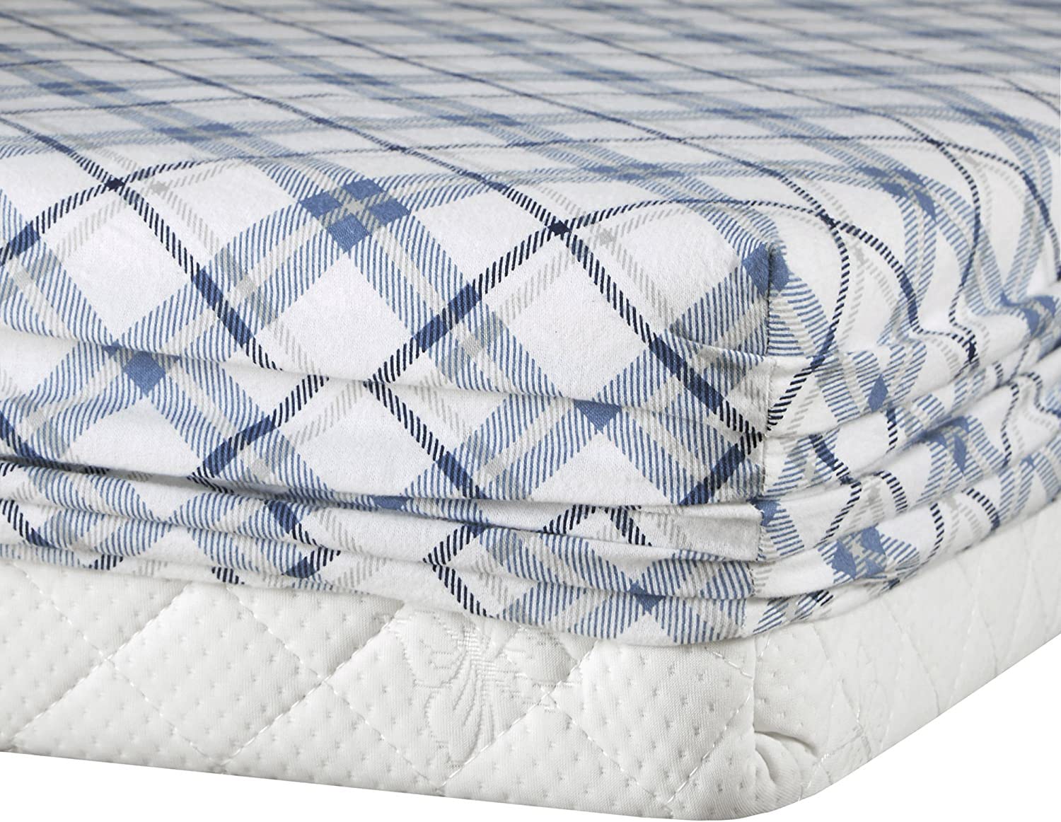 Comfort Spaces Cotton Flannel Breathable Warm Deep Pocket Sheets With Pillow Case Bedding, Cal King, Blue Plaid 4 Piece