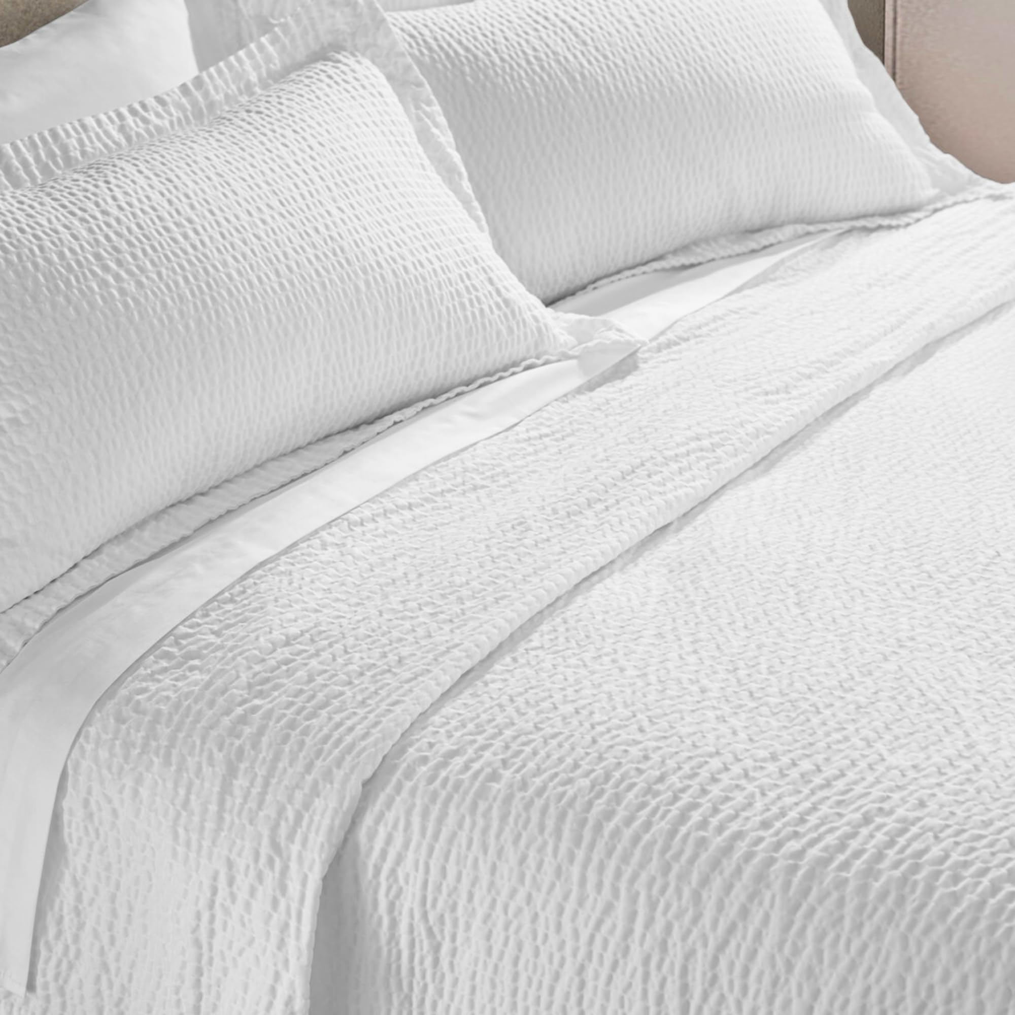 Courtyard by Marriott Textured Coverlet - Lightweight Coverlet with Wash-Activated Ripple Texture Exclusively for Courtyard - Wh