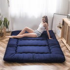 Maxyoyo Japanese Floor Mattress Futon Mattress, Thicken Tatami Mat Sleeping Pad Foldable Roll Up Mattress Boys Girls Dormitory Mattress Pad Kids Floor Lounger Pillow Bed, Navy, King