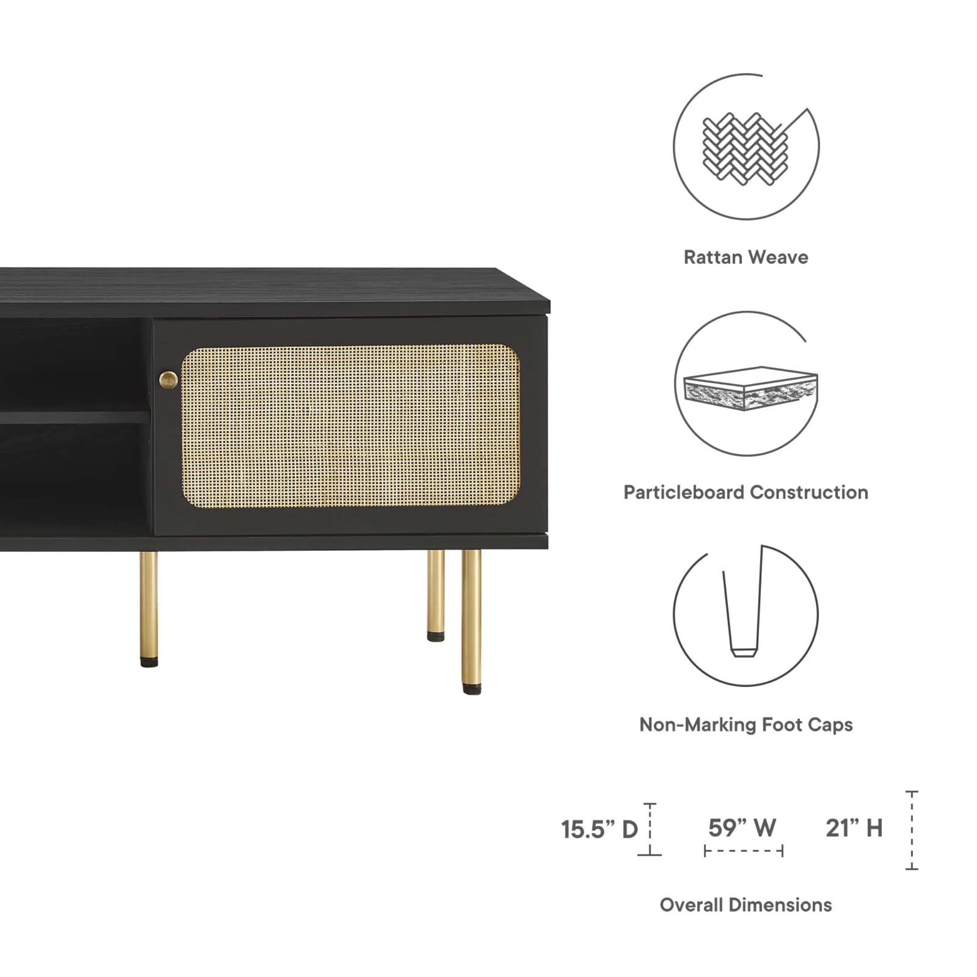 Modway Cambria Rattan and Particleboard TV Stand for TVs up to 60&quot; in Black