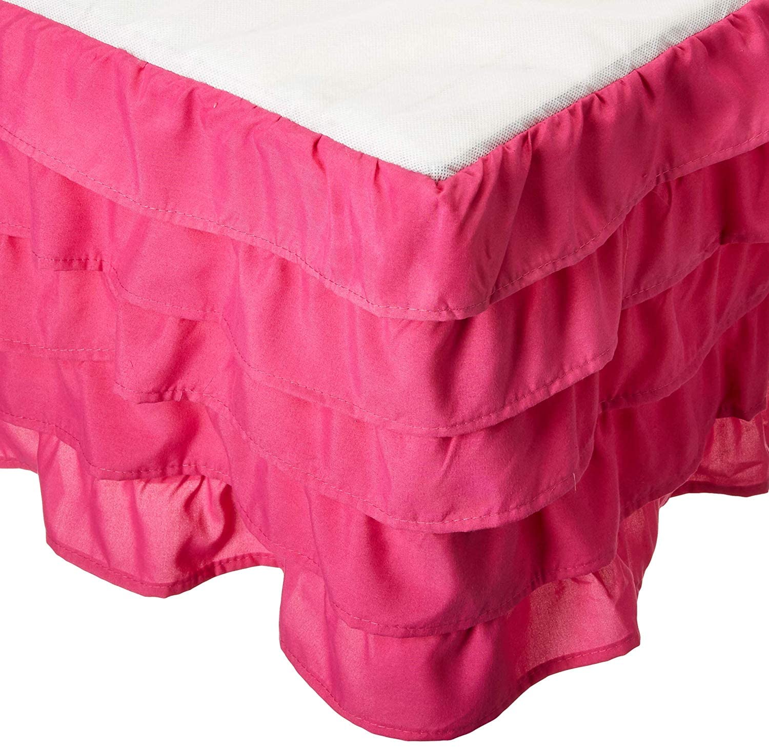 Elegant Comfort Luxurious Premium Quality 1500 Thread Count Wrinkle And Fade Resistant Egyptian Quality Microfiber Multi-Ruffle Bed Skirt - 15Inch Drop, King, Pink